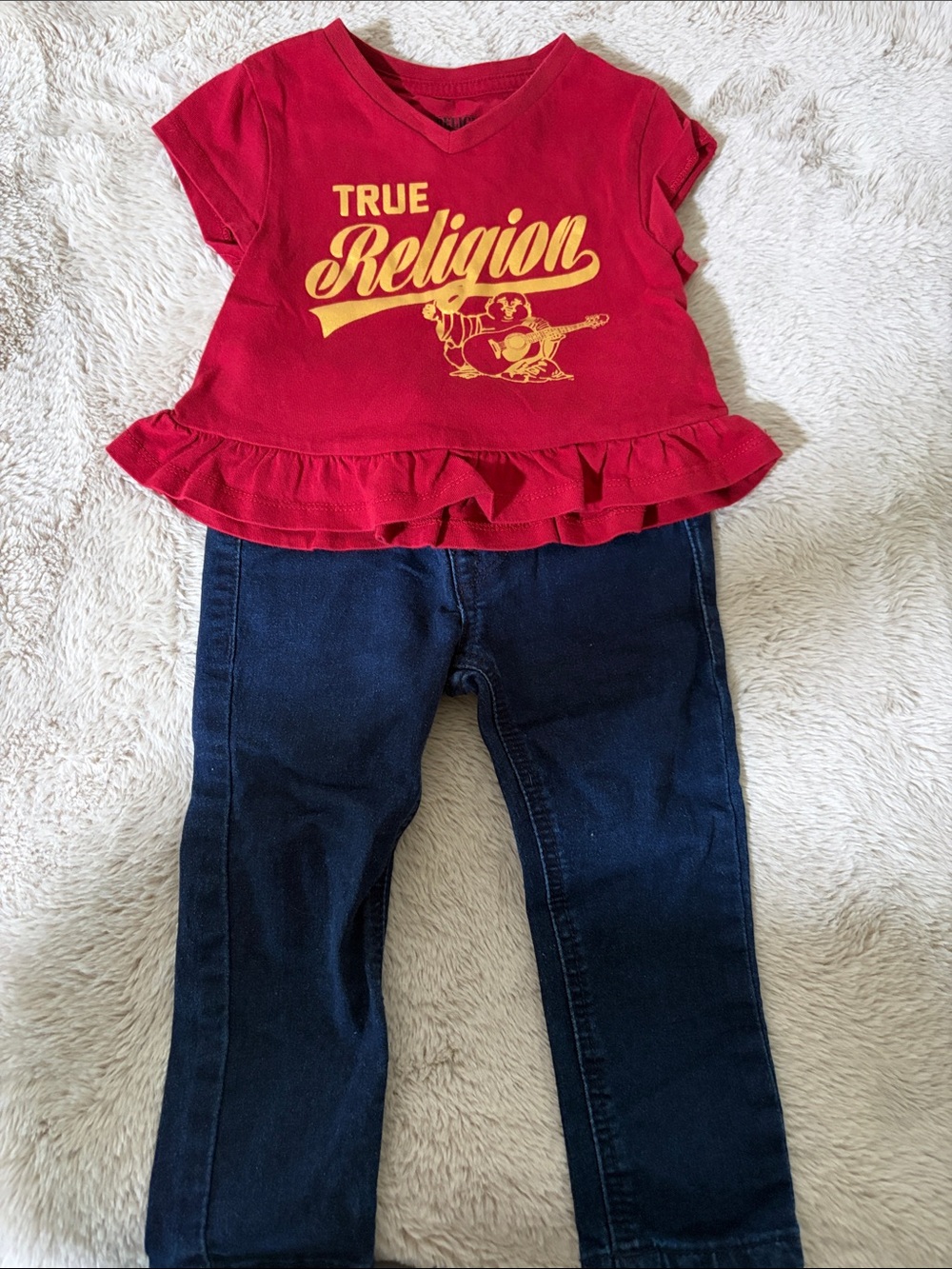 True Religion Red Ruffle Tee with Dark Blue Jeans - Kids